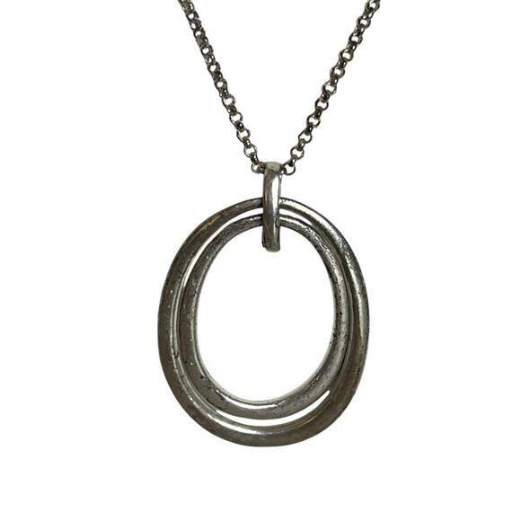 Fossil Chain Necklace Silver Tone Double Rings Circles 18" Signed Charms - Picture 2 of 11